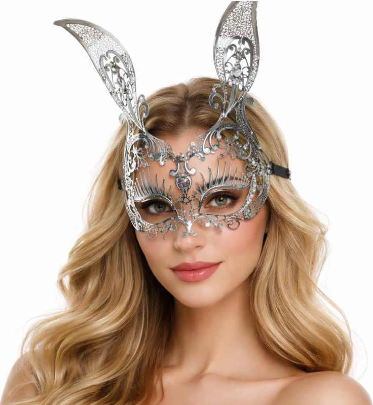 Silver Filigree Bunny Ear Masquerade Mask 205