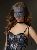 Silver Rhinestone Cat Masquerade Mask 216