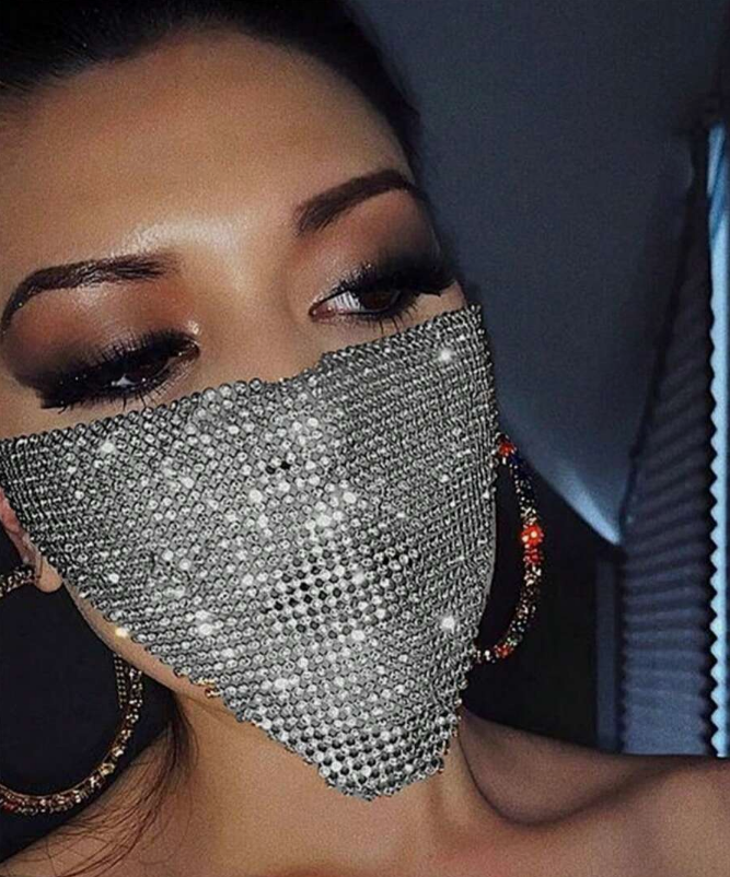 Silver Rhinestone Mesh Face Mask 217