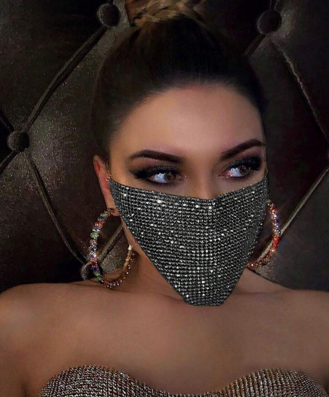 Silver Rhinestone Mesh Face Mask 217