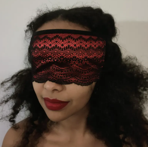 Black Lace Over Red Satin Blindfold 220