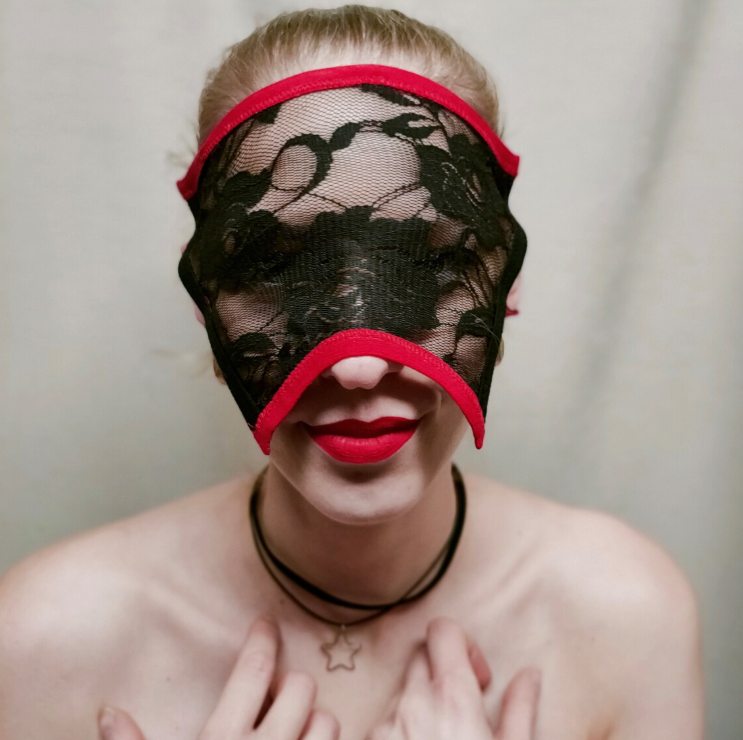 Black Lace Blindfold with Red Trim 221