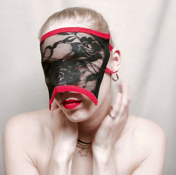 Black Lace Blindfold with Red Trim 221