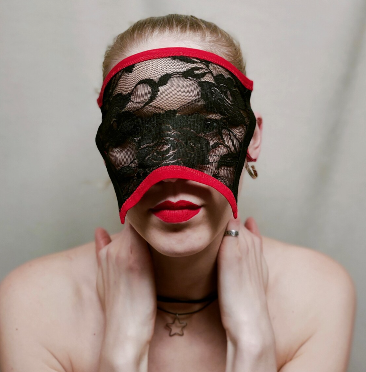 Black Lace Blindfold with Red Trim 221
