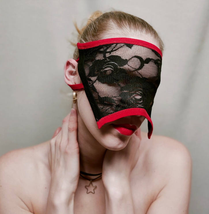 Black Lace Blindfold with Red Trim 221
