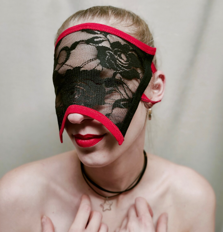 Black Lace Blindfold with Red Trim 221