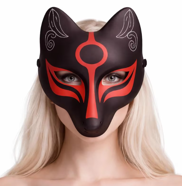 Black And Red Japanese Kitsune Fox Mask 223