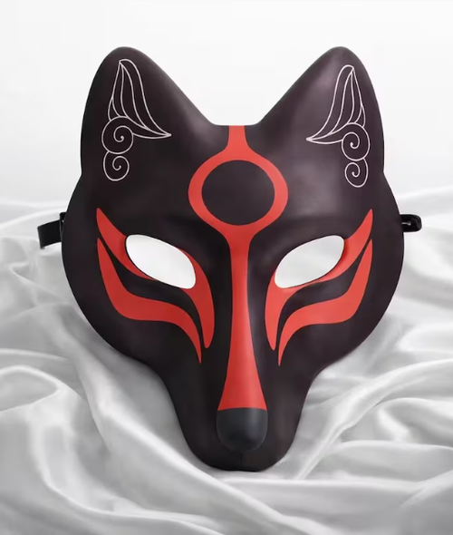 Black And Red Japanese Kitsune Fox Mask 223