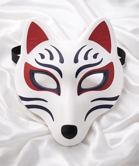 Black And Red Japanese Kitsune Fox Mask 223
