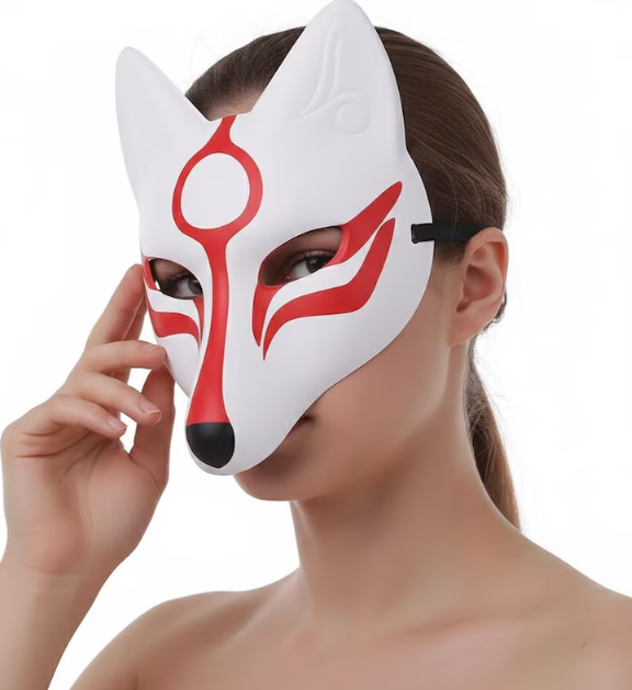 Black And Red Japanese Kitsune Fox Mask 223