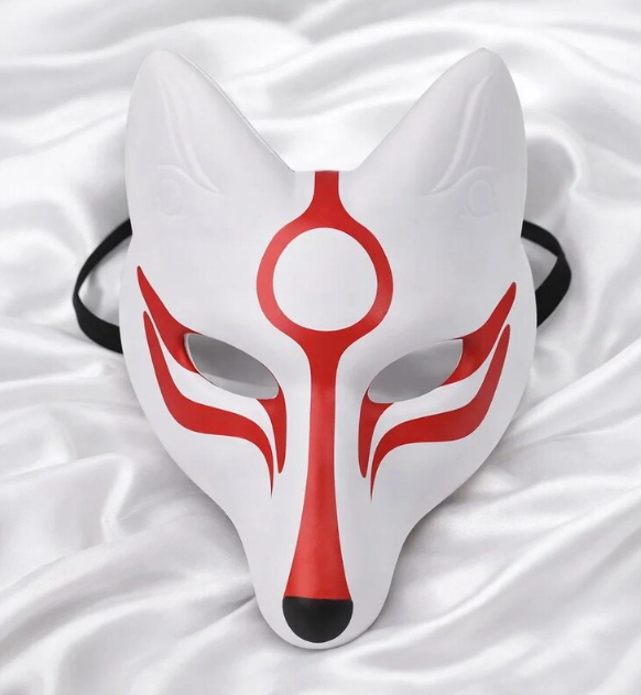Black And Red Japanese Kitsune Fox Mask 223