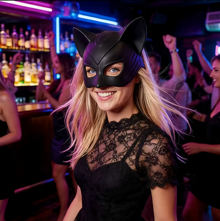 Matte Black Cat Ear Masquerade Mask 224