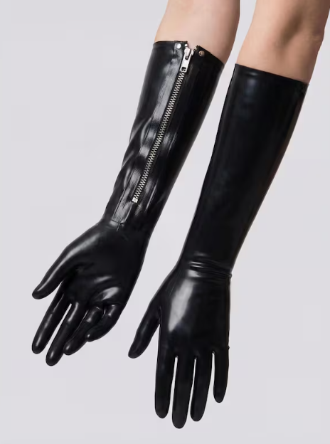 Black Latex Long Gloves with Zippers
