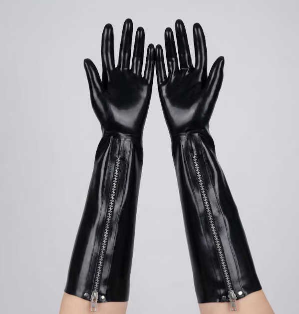 Black Latex Long Gloves with Zippers