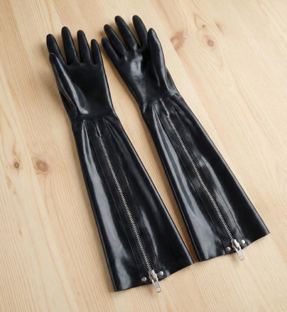 Black Latex Long Gloves with Zippers