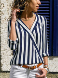 Lunimesd V-Neck Striped Long-Sleeved Shirt