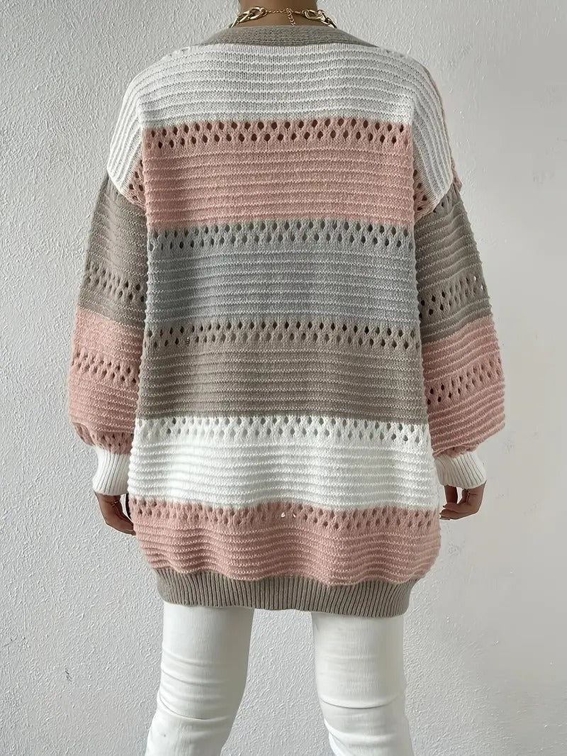 Lunimesd Cut Out Color Block Knit Cardigan