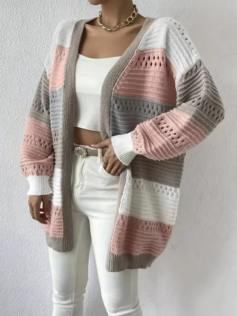 Cut Out Color Block Knit Cardigan