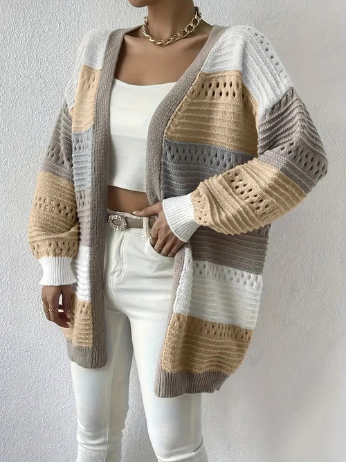 Cut Out Color Block Knit Cardigan