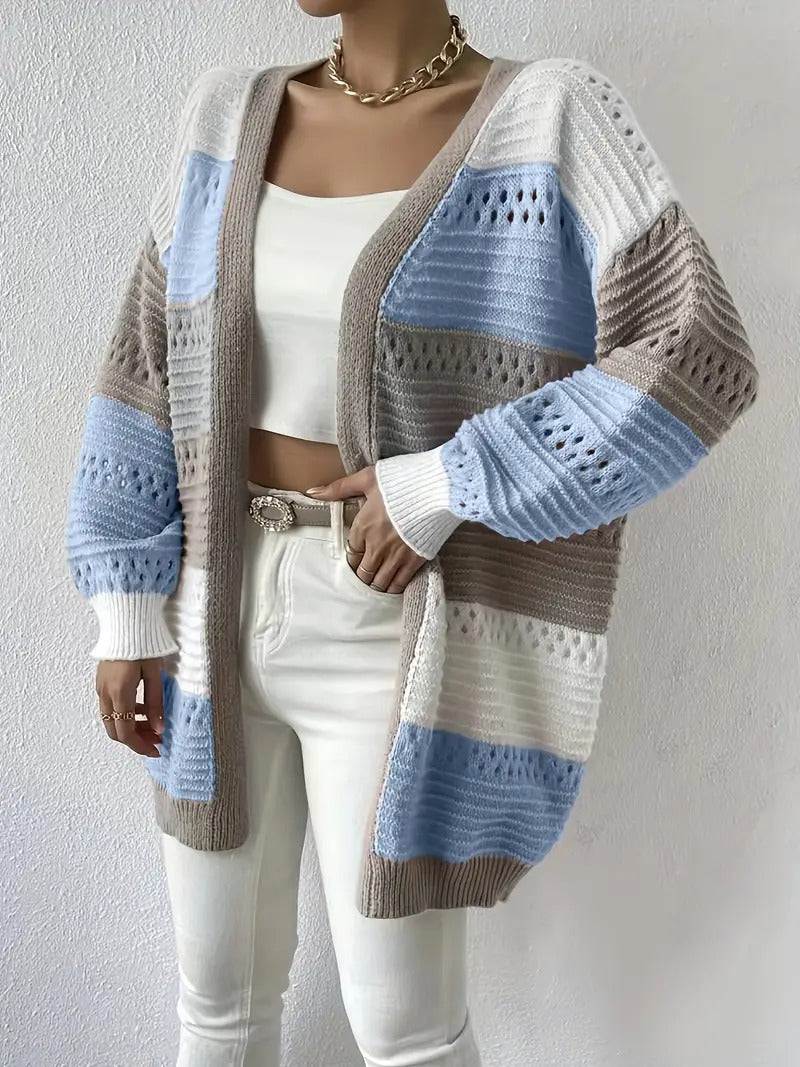 Lunimesd Cut Out Color Block Knit Cardigan