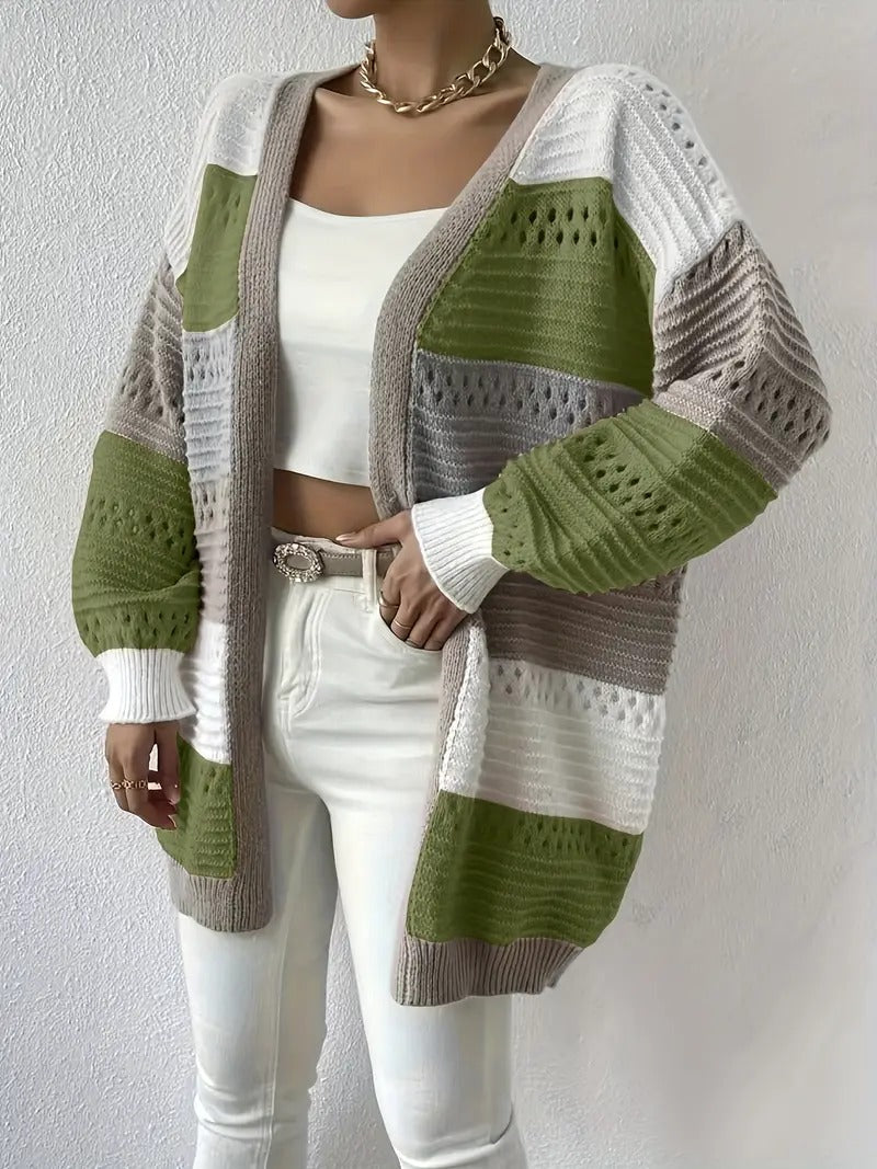 Lunimesd Cut Out Color Block Knit Cardigan