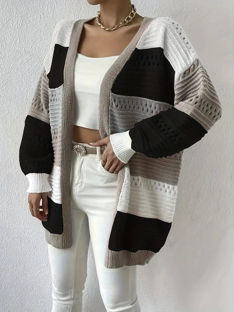 Cut Out Color Block Knit Cardigan