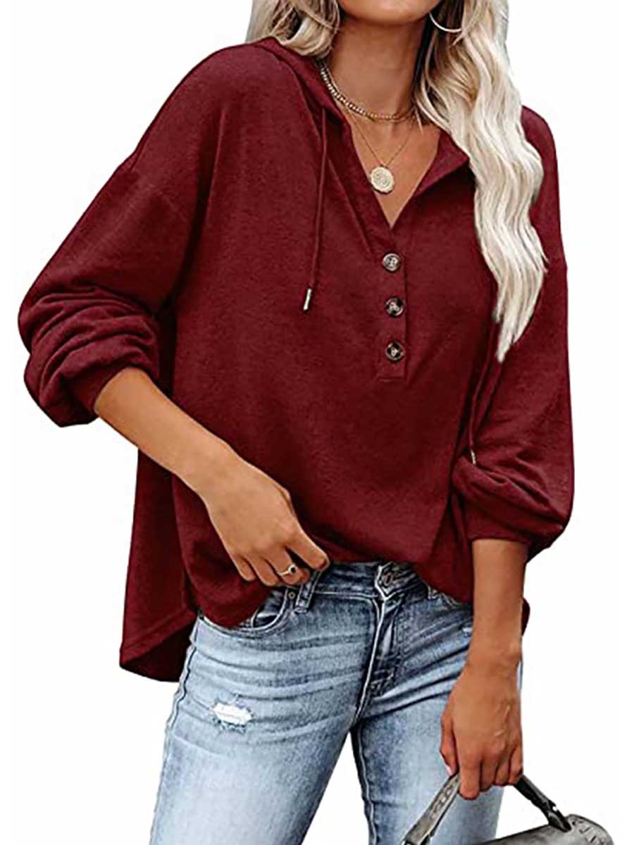 Casual Loose Solid Color Hoodie Sweatshirt