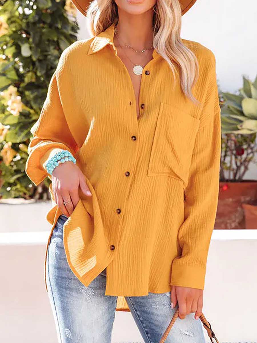 Lunimesd Women's Casual V-Neck Long Sleeve Button Down Shirt