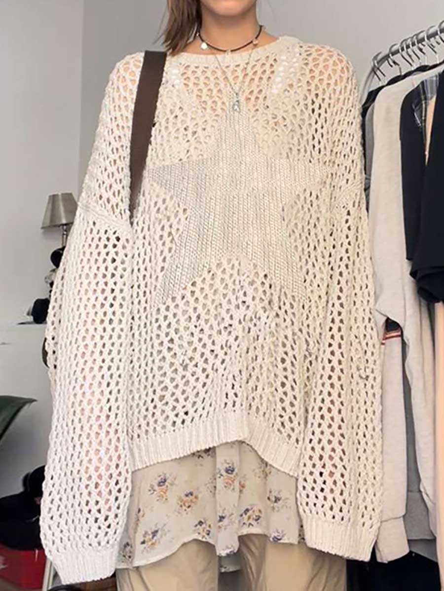 Lunimesd Slouchy Style Star Loose Long Sleeve Knit Sweater