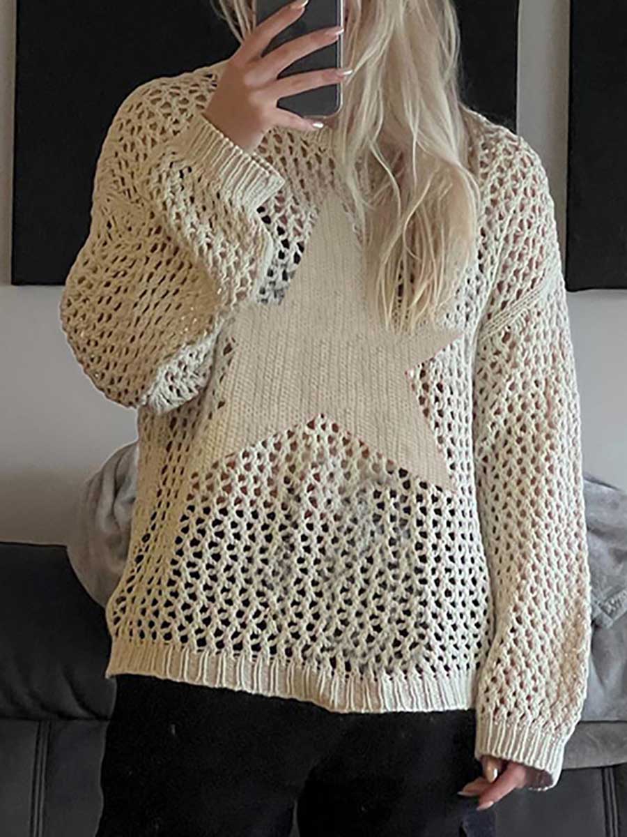 Lunimesd Slouchy Style Star Loose Long Sleeve Knit Sweater