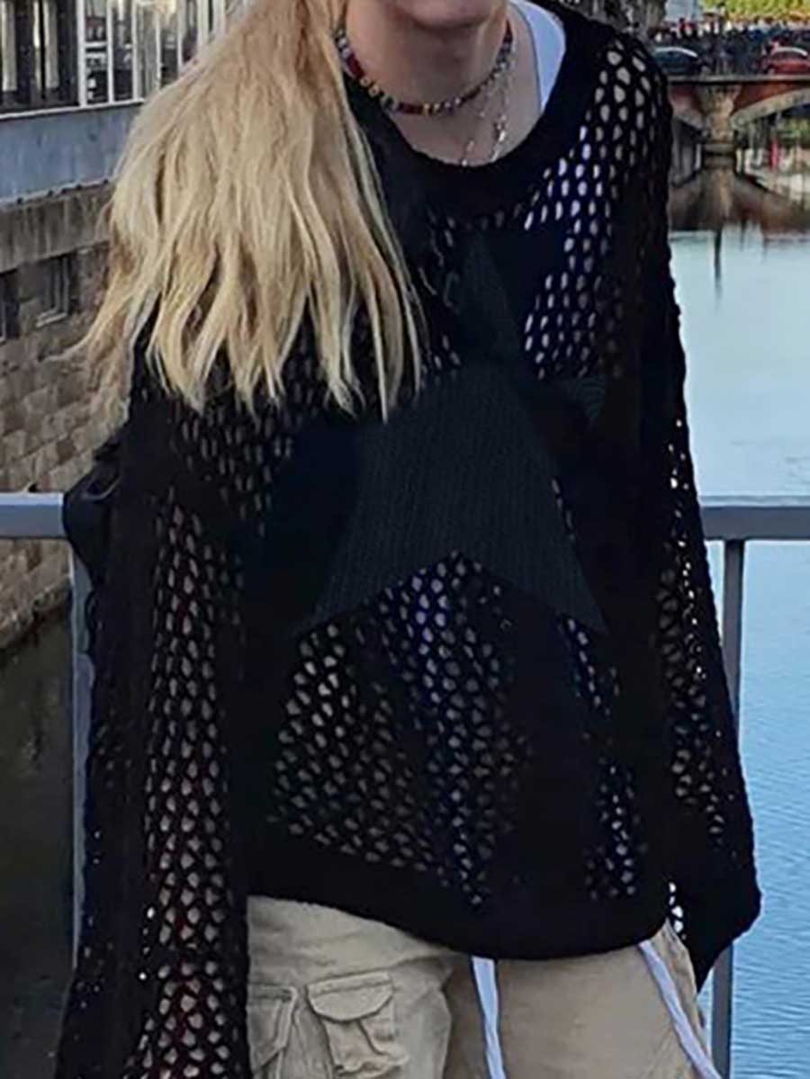 Lunimesd Slouchy Style Star Loose Long Sleeve Knit Sweater