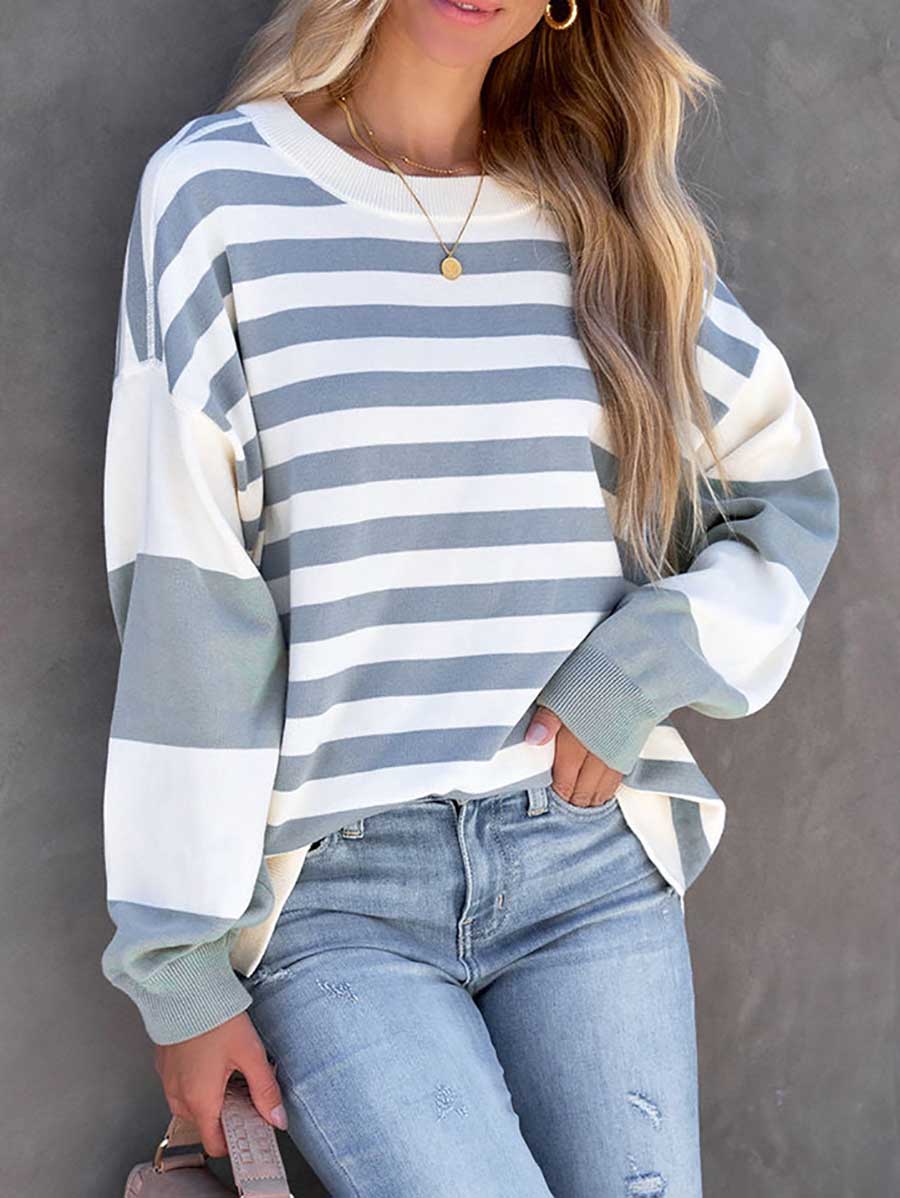 Lunimesd Striped Printed Loose Color Clash Sweatshirt