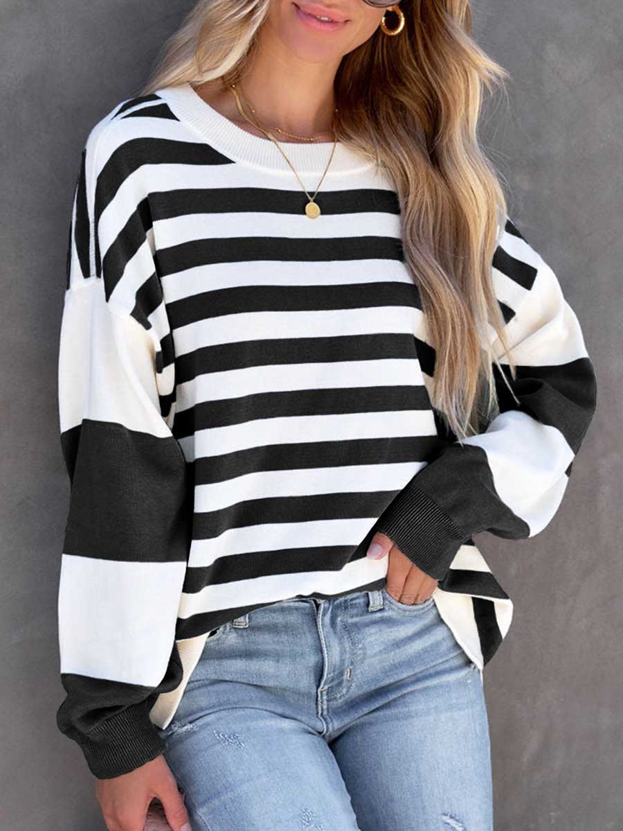 Lunimesd Striped Printed Loose Color Clash Sweatshirt
