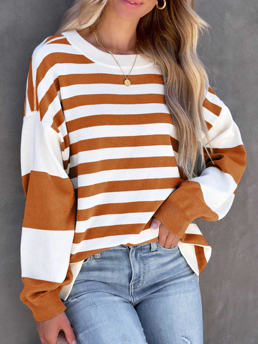 Lunimesd Striped Printed Loose Color Clash Sweatshirt