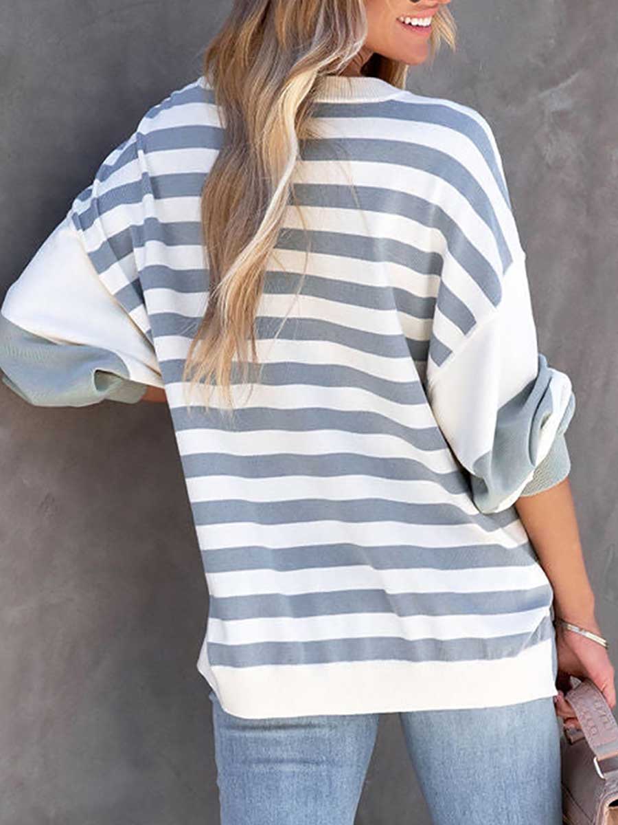 Lunimesd Striped Printed Loose Color Clash Sweatshirt