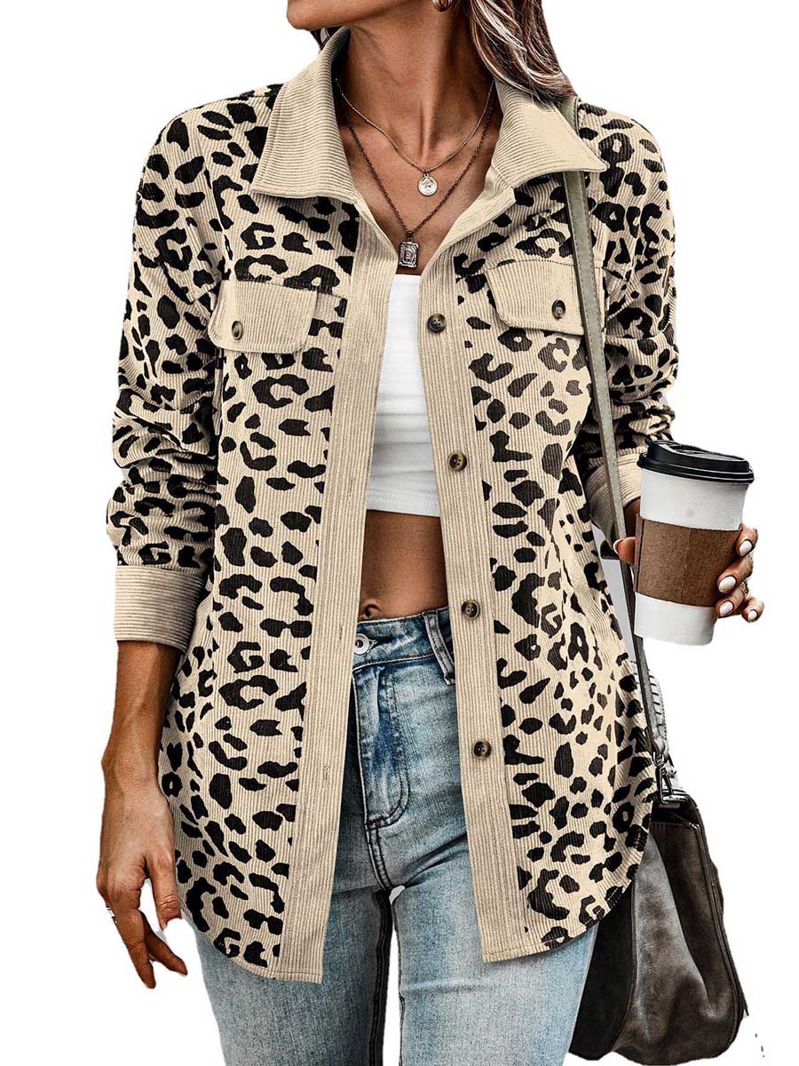 Lunimesd Corduroy Leopard Pocket Button Long Sleeve Women's Jacket