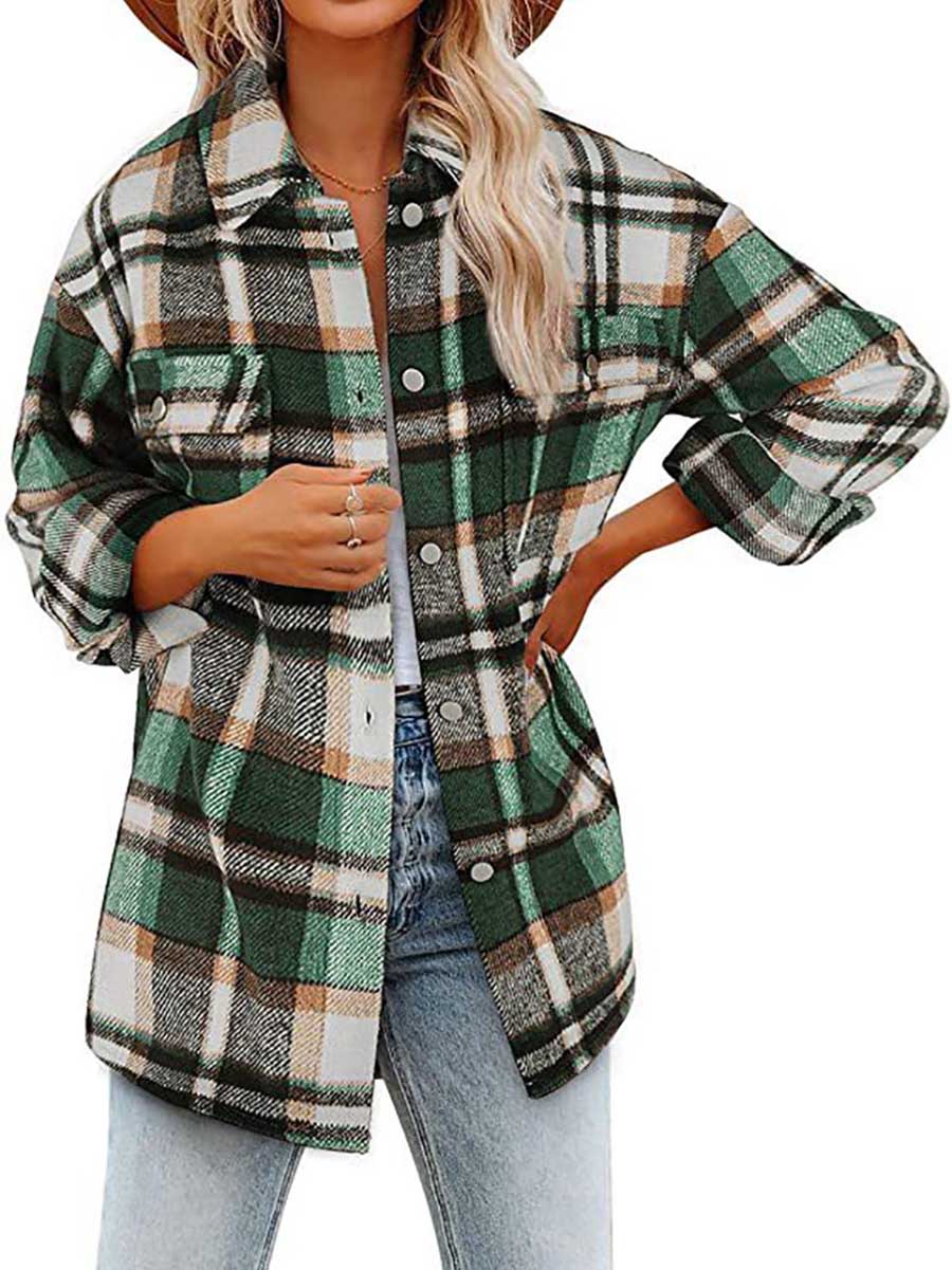 Lunimesd Autumn and Winter Long-sleeved Lapel Loose Plaid Thickened Tweed Jacket