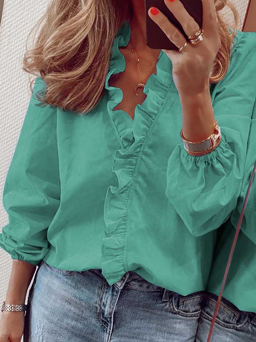 Lunimesd Long Sleeve Ruffle Blouse Women's Shirt