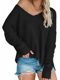 Lunimesd Strapless Knit Sweater Oversized Long Sleeve Sexy V-Neck Loose Pullover