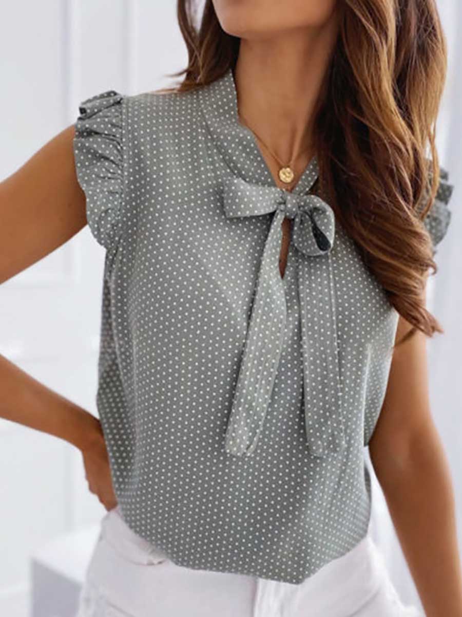 Lunimesd Polka Dot Bow Neck Sleeveless Blouse Top