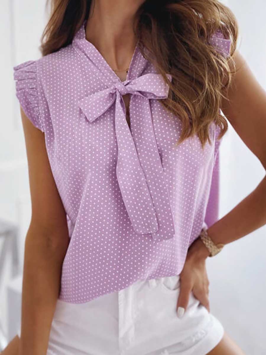 Lunimesd Polka Dot Bow Neck Sleeveless Blouse Top