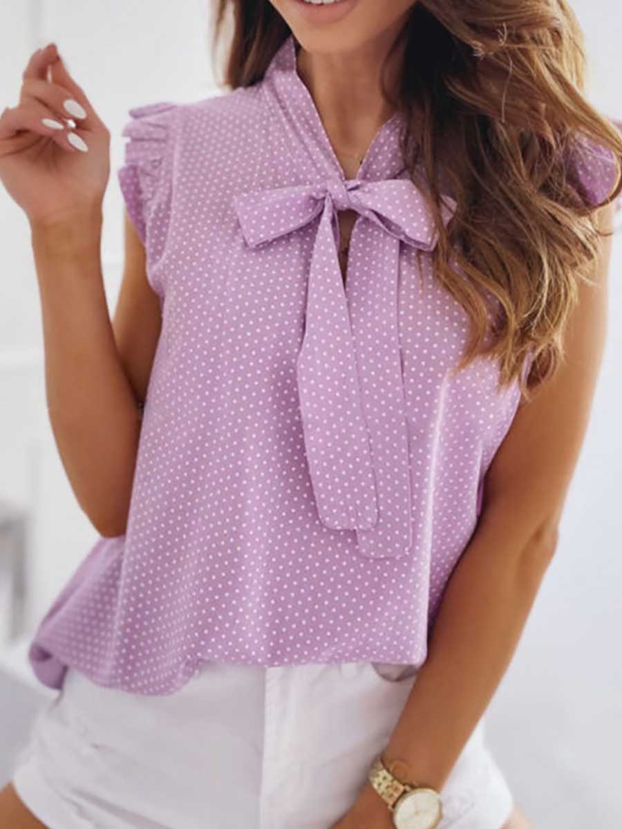 Lunimesd Polka Dot Bow Neck Sleeveless Blouse Top