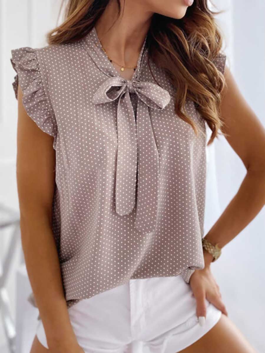 Lunimesd Polka Dot Bow Neck Sleeveless Blouse Top