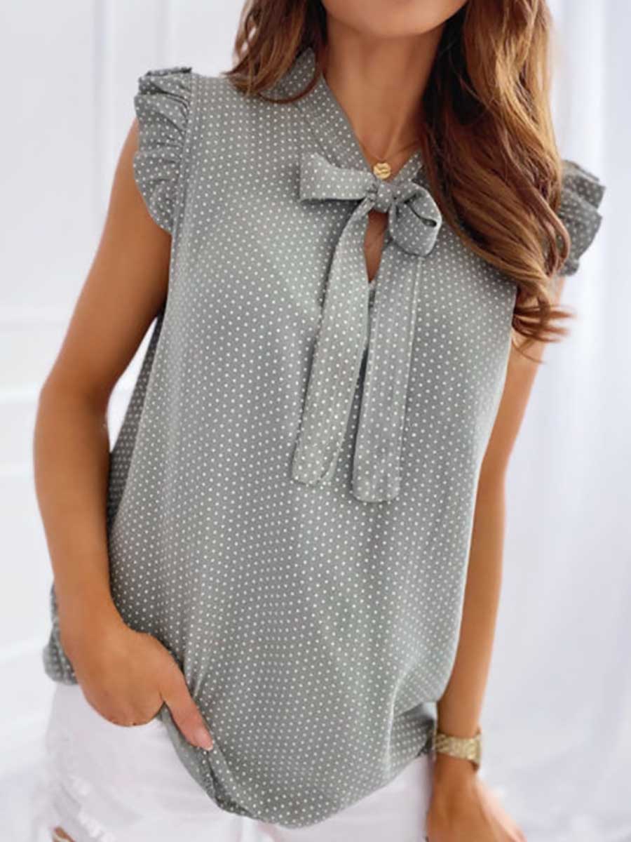 Lunimesd Polka Dot Bow Neck Sleeveless Blouse Top