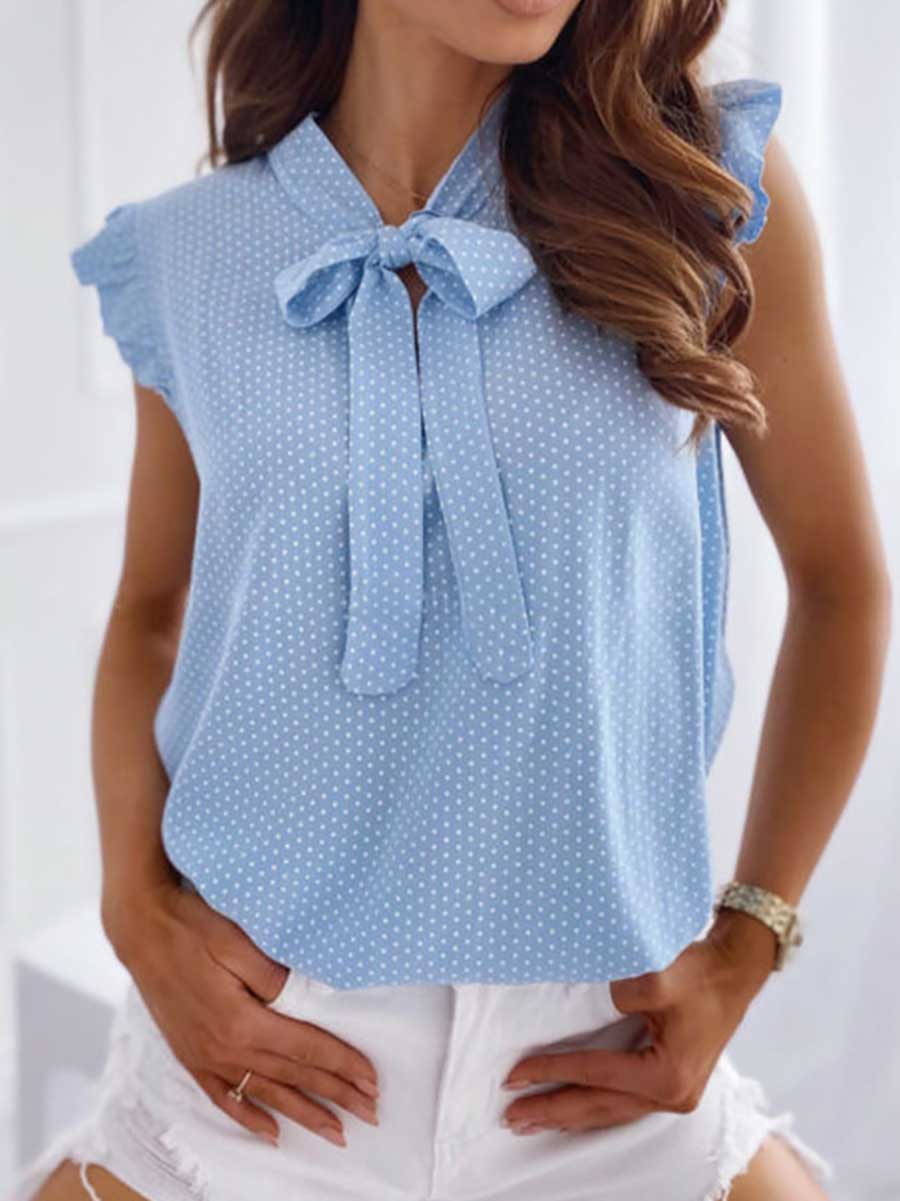 Lunimesd Polka Dot Bow Neck Sleeveless Blouse Top