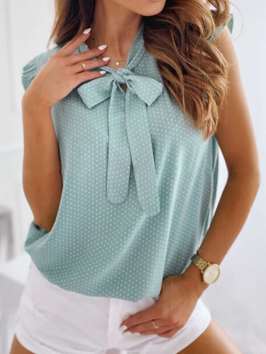Lunimesd Polka Dot Bow Neck Sleeveless Blouse Top