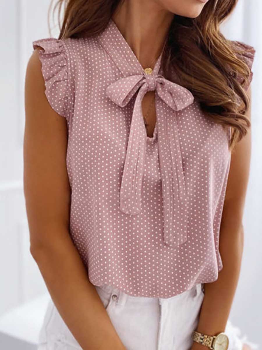 Lunimesd Polka Dot Bow Neck Sleeveless Blouse Top