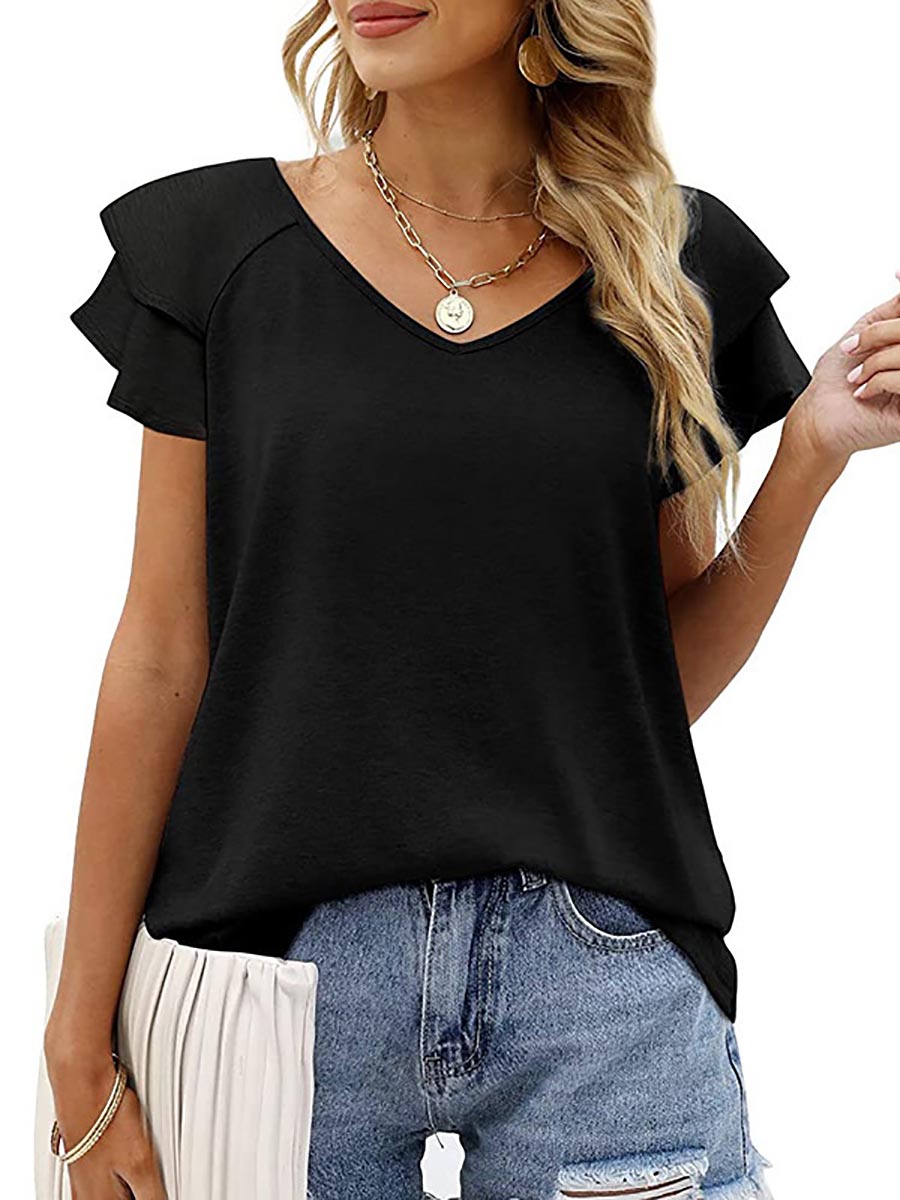 Lunimesd Peach Heart Collar Ruffle T-Shirt(7 colors)