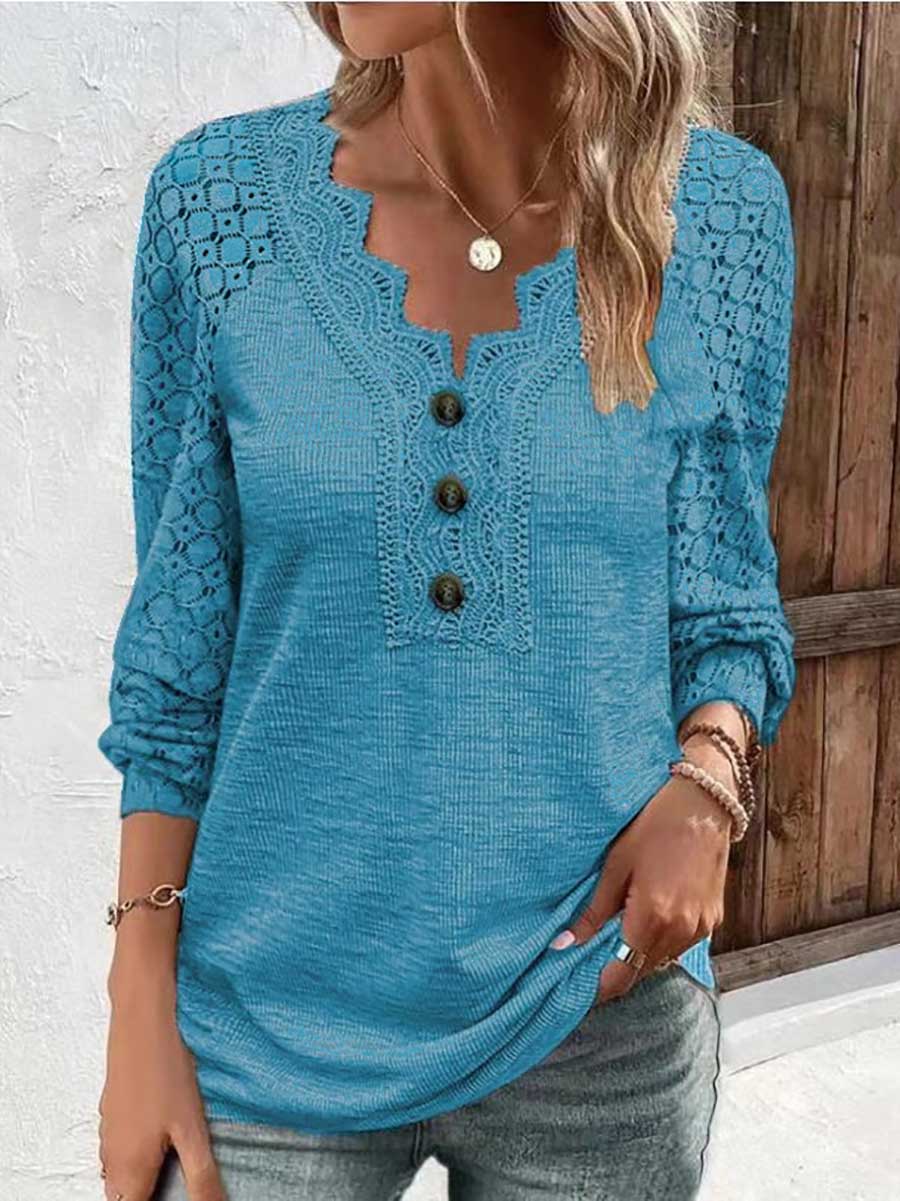 Lunimesd Comfortable Casual Lace Splicing V-Neck Pullover Top Women's T-Shirt