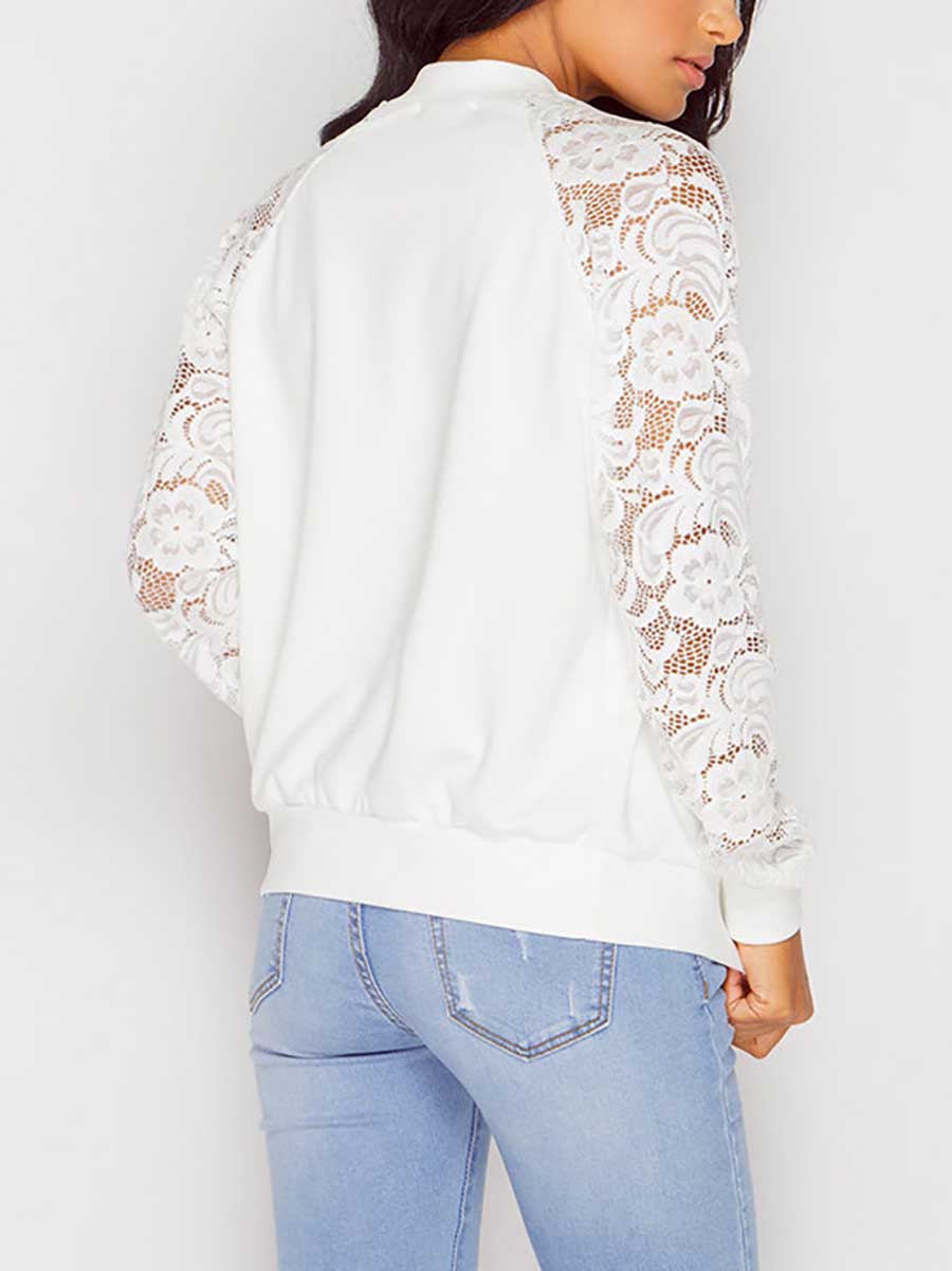 Lunimesd Long Sleeve Lace Patchwork Zipper Small Coat Jacket